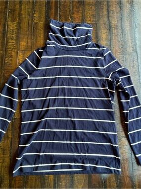 Talbots Navy Blue and White Striped Long Sleeve Turtleneck